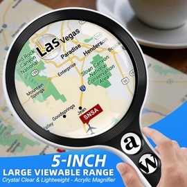 Large Magnifying Glass with Lights,10X 25X 45X 60X Handheld Lighted Magnifier, 5in Page Magnifier LED Lights, Magnifying Glass for Reading Small Prints & Low Vision Seniors with Aging Eyes