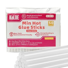 KeLDE Hot Glue Sticks Bulk of 50pcs, 4" and 0.27 inch Diameter Mini Size Crystal Clean Melting Glue, Compatible with Most Hot Glue Guns, All-Purpose for DIY Art, Craft, Repair, Home Decorations