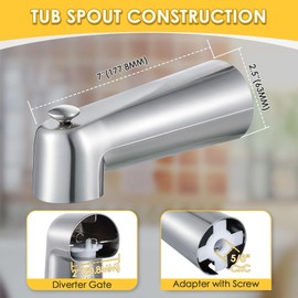 Enhon 7 Inch Slip on Tub Spout with Diverter, Compatible with Moen 3839/Moen 3853 Tub Spout, Tub Diverter Spout Fits 1/2" Copper Water Tube(5/8" Diameter), 5/32" Hex Wrench (Brushed Nickel)