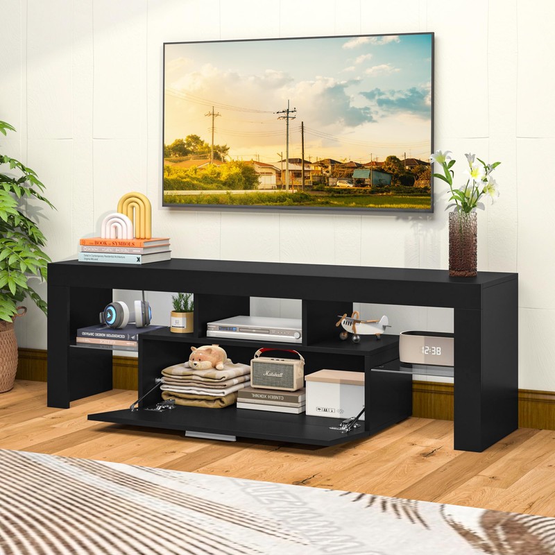 Clikuutory Black LED TV Stand with Large Storage Drawer for
