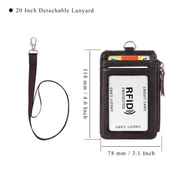 HAWEE Men's ID Card Holder, Card Case, Name Holder, Zipper, Genuine Leather, RFID, Employee ID, Name Tag, Commuter Holder, Coin Purse, Wallet, Pass Case, Neck Hanging, Swivel Hook, coffee