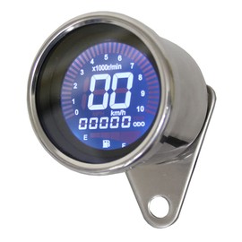 Universal 12V Motorcycle Mechanical Speedometer, Tachometer, Integrated 2.4 inches (60 mm), 160 km/h LED Display, Fuel Gauge, Odometer, Chrome Body, 7 Colors Switchable