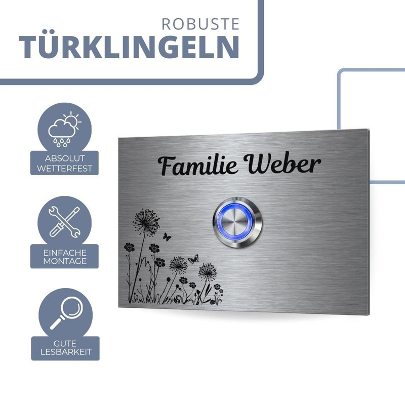 Doorbell Made of Robust Stainless Steel with Desired Engraving and