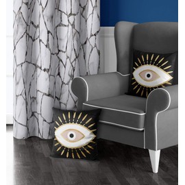 FJTP Foil Evil Eye in Blush Flax Cotton Hidden Zipper Throw Pillow Covers 18x18 in (Two Sides)