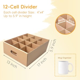 Unarty 2 Pack Mug Moving Boxes with Divider 17 x 13 x 6 Inches, Cup and Mug Packing Shipping Box with Handles and Lid, Kitchen Moving Boxes for Glasses Cup Packing