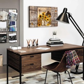 Farmhouse Sunflower Wall Art Inspirational Bible Verse Wall Art Be Still and Know That I Am God Rustic Sunflower Wall Decor Christian Scripture Quotes Framed Artwork for Living Room Bedroom 16"x24"