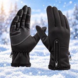 Winter Thermal Touchscreen Gloves with Soft Fleece Lining, Non-Slip Grip and Zippered Wrist Closures for Cycling, Walking and Cold Weather