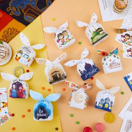 HaloCasa 100 pcs Eid Mubarak Party Treat Bags, Eid Mubarak Gift Bags Ramadan Sweet Bags Candy Bag Plastic Small Goodie Favor Bags for Eid Mubarak Ramadan Gifts Presents Party Decoration