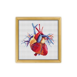 Heart 3D K109 Counted Cross Stitch KIT. Threads, Needles, 2 Fabrics, Threader, Clippers and 4 Printed Color Patterns. Embroidery Pattern Kit