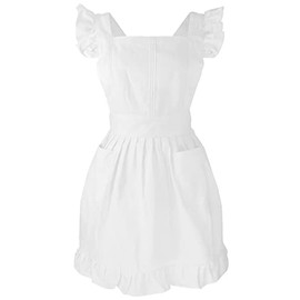 LilMents Kids Retro Adjustable Ruffle Apron Kitchen Baking Maid Costume (White)