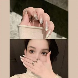 Ztcily Künstliche Nägel, lang, Mandel, Weiß, glänzend, künstliche Nägel, French mit Kleber, Zubehör oder Geschenkidee für Weihnachten, Neujahr, Valentinstag, Hochzeit