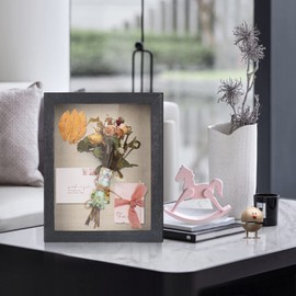 Love-KANKEI Shadow Box Frame 8x10 Shadow Box Display Case with Linen Back Memorabilia Awards Medals Photos Memory Box Rustic Black