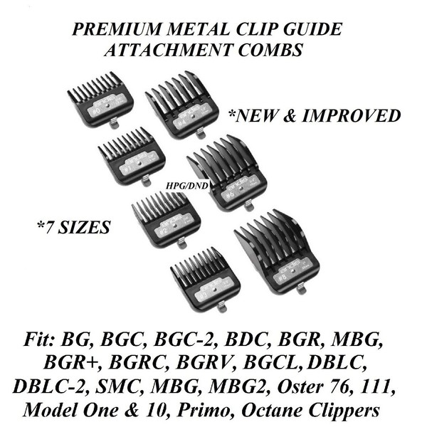 ANDIS Metal Clip DETACHABLE BLADE SNAP ON 7 COMB SET*Fit