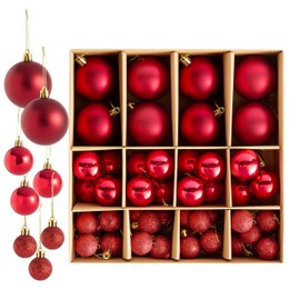 THE TWIDDLERS - 50 Pack Ruby Red Christmas Baubles - Assorted Sizes & Finishes - 6cm, 4cm, 3cm - Matte, Shiny, and Glitter Ornaments for Xmas Tree Decorations
