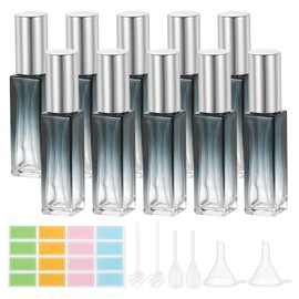 PATIKIL Travel Perfume Bottle Refillable, 10 Pcs 10ml Travel Size Mist Perfume Bottle Empty Glass Sprayer with Labels Funnel Pipette for Liquid Essential Oil, Light Blue/Silver Tone