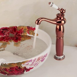 LWJUWOKL Retro Bathroom Basin Mixer Tap Single Lever Vintage Sink Faucet Bathroom Basin Tap Cold Hot Water Sink Mixer Taps, Rose Gold, High