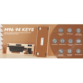 ZIYOU LANG Wireless Gaming Display Screen & Knob Keyboard, Silent Membrane Switches Membrane Keyboard with Multimedia Keys, BT 5.0/2.4Ghz Rechargeable 94Key LED Lighting Keyboard for Win/Mac