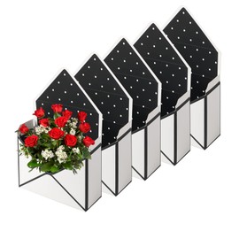 LOMIMOS 5PCS Florist Bouquet Envelope Box,Folding Flower Packaging Wrapping Storage Gift Paper Box for Mother's Day Wedding Engagement Birthday Graduation Valentine Party(Black/White)