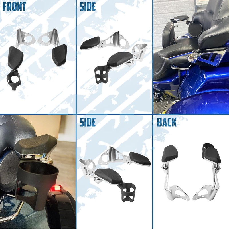 Adjustable Passenger Armrests with Cup Holder for Motorcycle Accessory Compatible