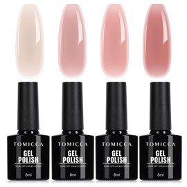 TOMICCA 4 Colours, UV Nail Varnish Pink Set, Gel Nail Varnish, Soak-Off UV/LED, Pink Series, for Nail Studio, DIY at Home, 8 ml
