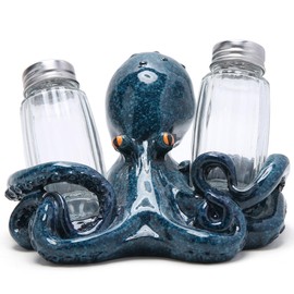 Hodao Octopus With Salt and Pepper Shaker Figurines Decorations Octopus Set with Holder Figurine for Beach Bar or Tropical Kitchen Decor Octopus Table Decorations By Home Gifts (Octopus)