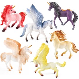 Doyomtoy Six Unicorn Toy Figure Rainbow Unicorn, Mythical Pegasus Unicorn Model Magic Energy Creature Solid Coloured Unicorn