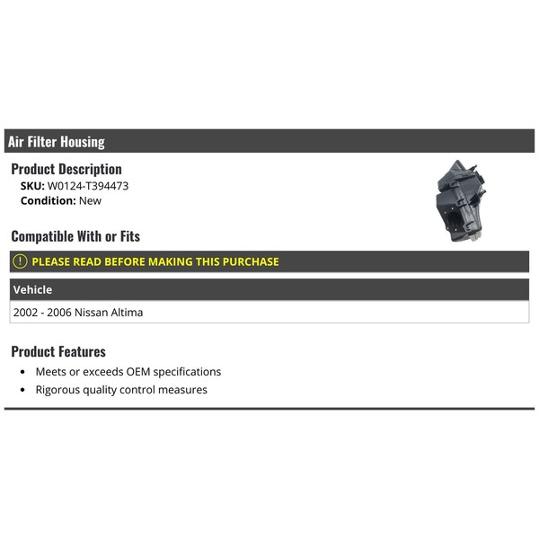 Marketplace Auto Parts Air Filter Housing - Compatible with 2002-2006