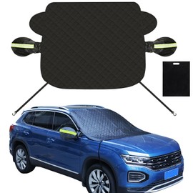 PEUTIER 65x49.6in Car Windshield Cover for Ice and Snow, Universal Magnetic Edges Windscreen Rearview Mirror Frost Guard Cover for Winter with Strap Front Window Protector for Most Vehicles Truck SUV