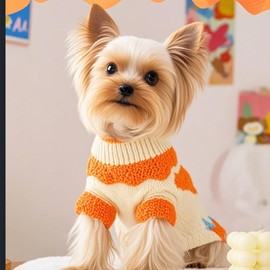 ANIAC Fall Dog Sweater for Small Dog Girl Strawberry Knitted Cat Sweater Winter Puppy Clothes Turtleneck Kitten Knitwear Could Weather Outfit for Teacup Chihuahua Yorkie Poodle (Large, Orange)