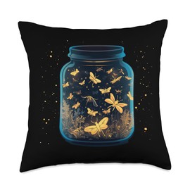 Nice Fireflies in a Jar Summery Night with Glowing Fireflies in Jar for Hunting Fans Throw Pillow, 18x18, Multicolor