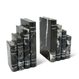 VADCAD Library Style Solid Marble Bookends - Set of 2 Heavy Decorative Book Stoppers with Non-Skid Bottom – All Natural Polished Marble Bookend Black + White (7x4x5 inches)
