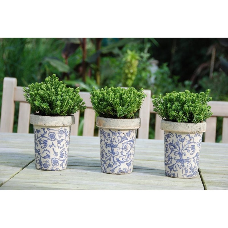 Long Tom Round Pot Planter in Blue/White