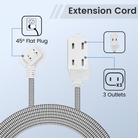 2-Pack 2 Prong Extension Cord 25FT, 45 Degree Plug, SPT-2, Flat Nylon Braided Power Extension Cord With 3 Outlets, Multiple Outlets with Tamper Guard, ETL Listed, Outlet Saver, 16 Gauge Wire, 13A/125V