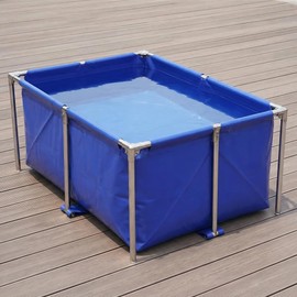 Foldable Canvas Above Ground Fish Pond with Steel Frame & Drain Valve, Indoor Outdoor No Dig Koi Goldfish Turtle Aquarium Tank, Portable Water Storage Display Pool
