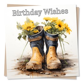 Gardening Birthday Card - Birthday Wishes - Boots and Flowers Birthday Card Design For Garden Lovers - Made in UK