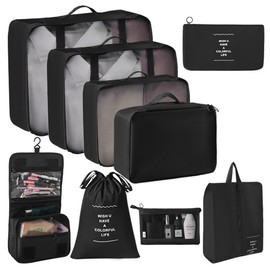 9-Piece Suitcase Organiser Set - Packing Cubes for Clothes, Bras, Shoes, Toiletry Bags & Laundry Bags - Lightweight, Durable, Water-Resistant Nylon Fabric - Ideal for Travel & Outdoor Activities