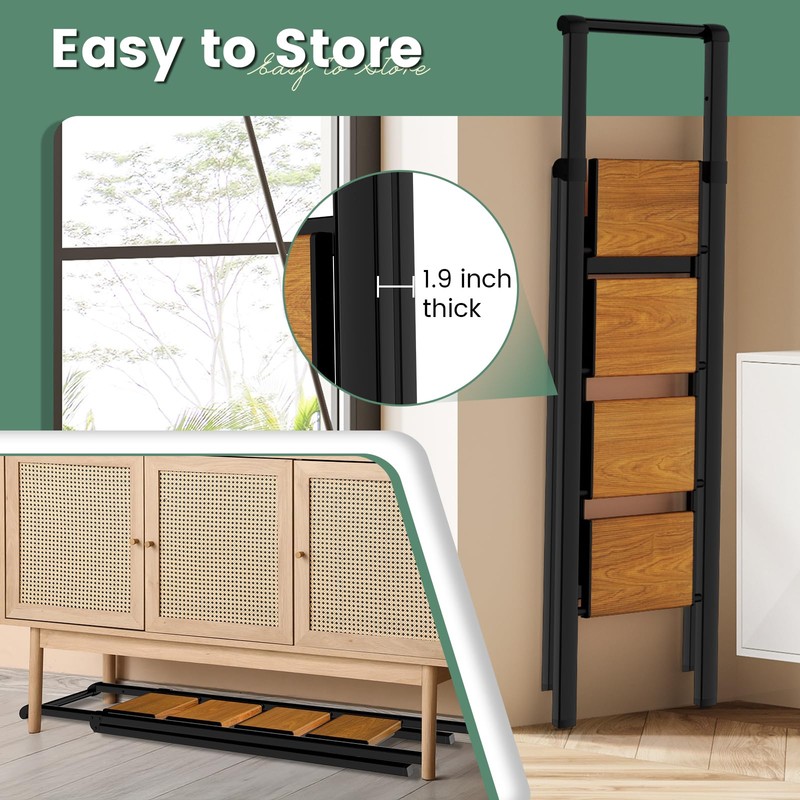 Step Ladder 4 Step Folding with Handle, Kitchen Step Stool
