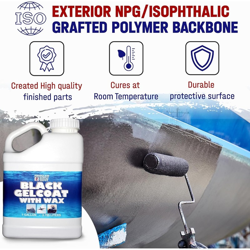 Fiberglass Supply Depot Black Gelcoat With Wax Gallon with 60cc