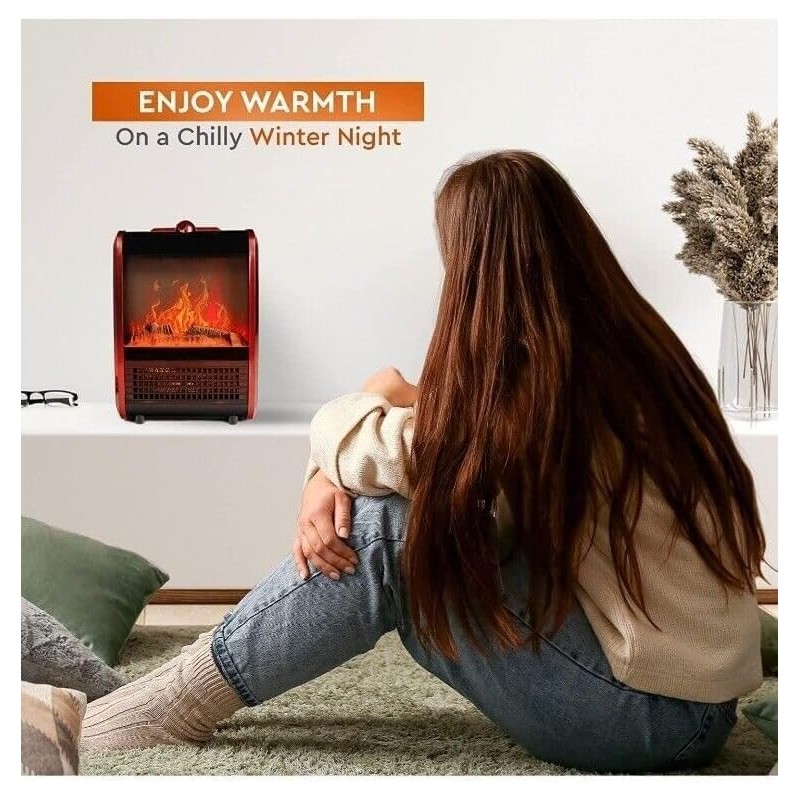 EZ-HEAT 1,200-Watt Mini Fireplace Space Heater with Realistic 3D Flame,