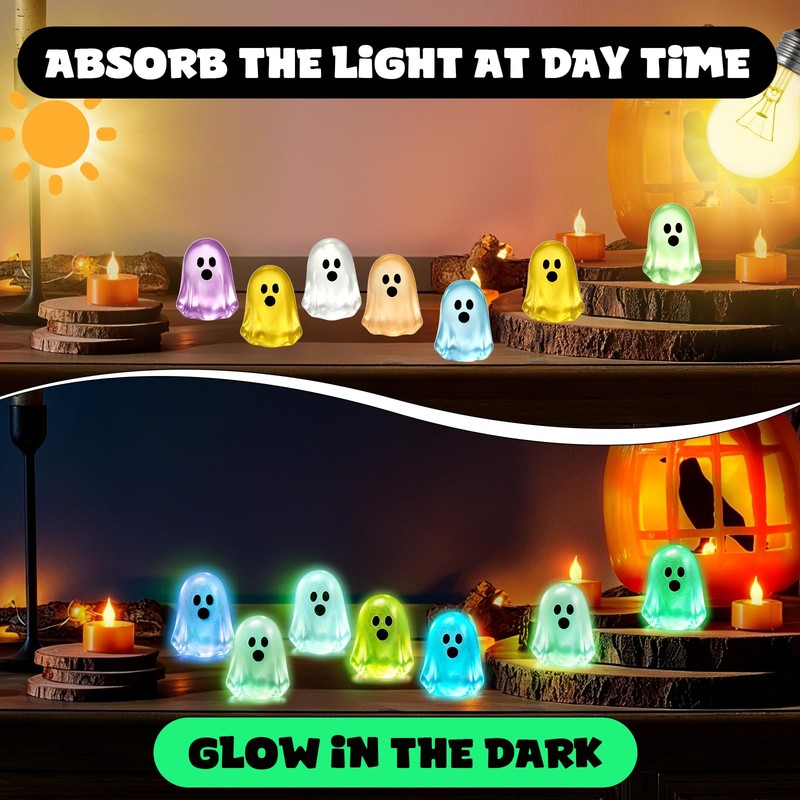 100PCS Halloween Mini Ghosts Figures Resin Ghost Figurines Glow in