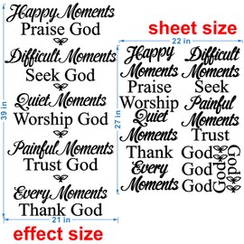 ANFRJJI God Wall Decal - PVC Removable Wall Sticker for Christian Decor, Hard Times Seek God, Silent Moments Adoration of God, Painful Moments Trust God, Every Moment Thank God - Ideal for Prayer Room and Living Room Decor - Sticker effect: 39" x 21" (bl