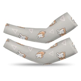 Xmkltbz 1 Pair Cooling Arm Sleeves, Unisex Warmer Spandex Sports Cover Uv Sun Protection for Cycling Golf Running M Print Cute Cartoon Shiba Inu Dogs Geometric Triangles on Warm Grey
