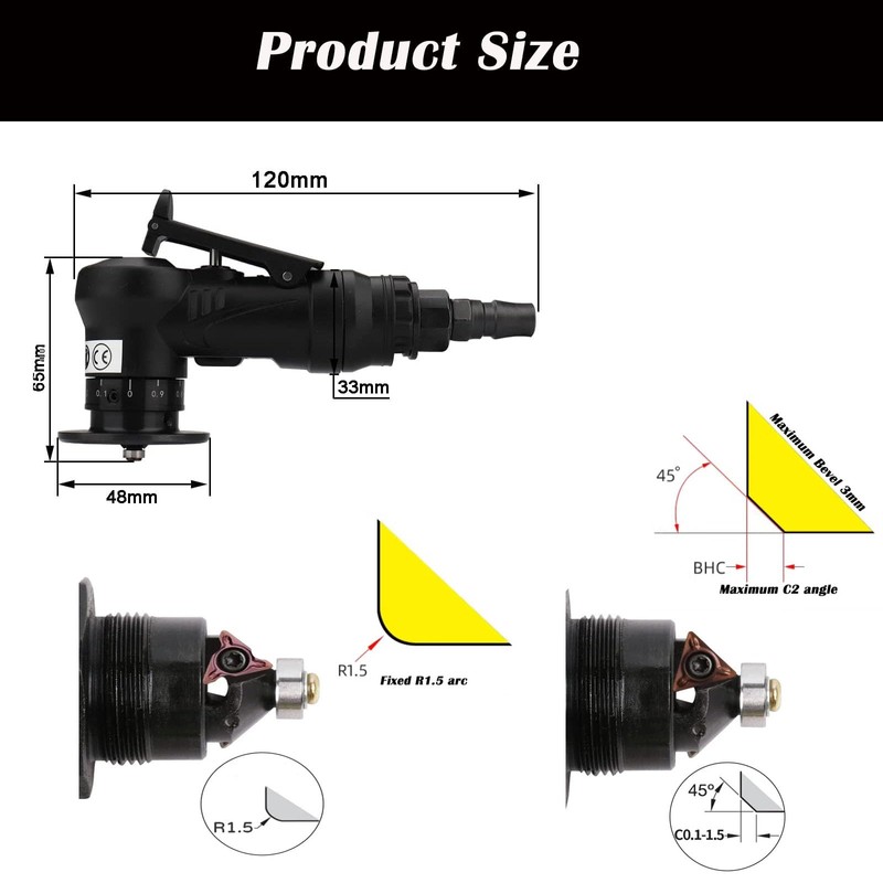 Lyshujli Pneumatic Chamfering Tool,Mini Pneumatic Chamfering Machine,45 Degree Air Chamfer