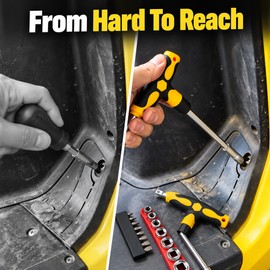 Screwdriver Set with T-Shape Handle, Phillips, Slotted, Hexagon, Plum-Shaped Bits and Socket Set for DIY Repairs