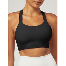 Heathyoga Medium-High Support Sports Bras for Women Molded Cup Adjustable Strappy Sports Bra Supportive Bras for Yoga Black