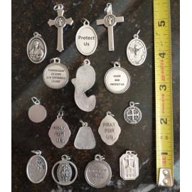 Catholic Lot Silver Plated Religious Medals, As Shown, Italy, Some Enamel