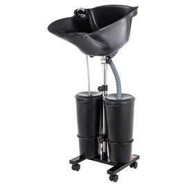 Height Adjustable Portable Shampoo Sink,Portable Shampoo Bowl With Electric Pump, Double Bucket Design, Can Be Pumped, Detachable Bucketdeep Hair Washing Basin & Drain Hose For Home/Salon - Black