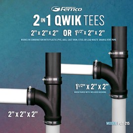 Fernco 2" Flexible PVC Tee Includes Optional 1.5" Reducer Bushing for DWV Cast Iron, Steel and Plastic Pipe Connections