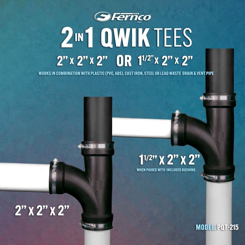 Fernco 2" Flexible PVC Tee Includes Optional 1.5" Reducer Bushing