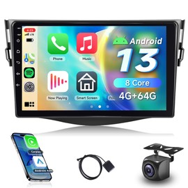 8 Core 4G+64G Car Radio for Toyota RAV4 2007-2011, Rimoody Car Stereo Android 13 Wireless Carplay Andorid auto Mirror Link 9'' Touchscreen GPS WiFi DSP Bluetooth FM/RDS SWC Backup Camera